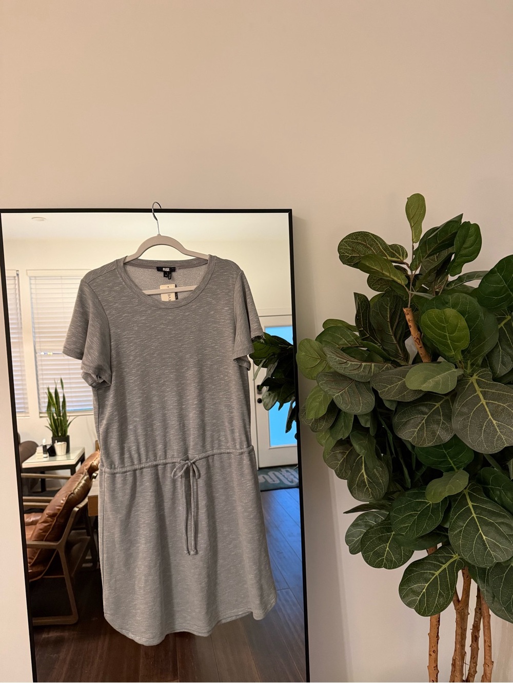PAIGE Brielle Drawstring Waist T Shirt Dress Heather Grey Size XL NWT 6791F36
